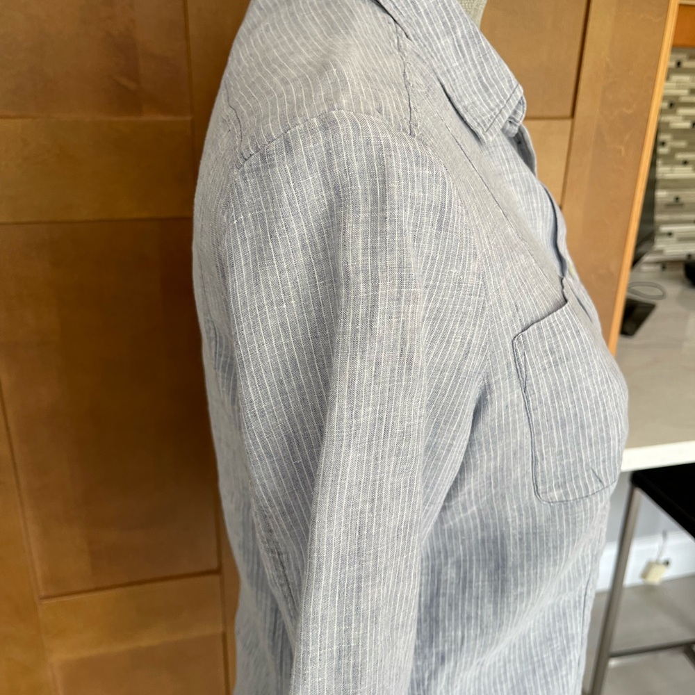 MAX MARA WEEKEND Women's Linen Blue/White Pinstripe Short Sleeve Shirt, Size 4-6 - Picture 3 of 14